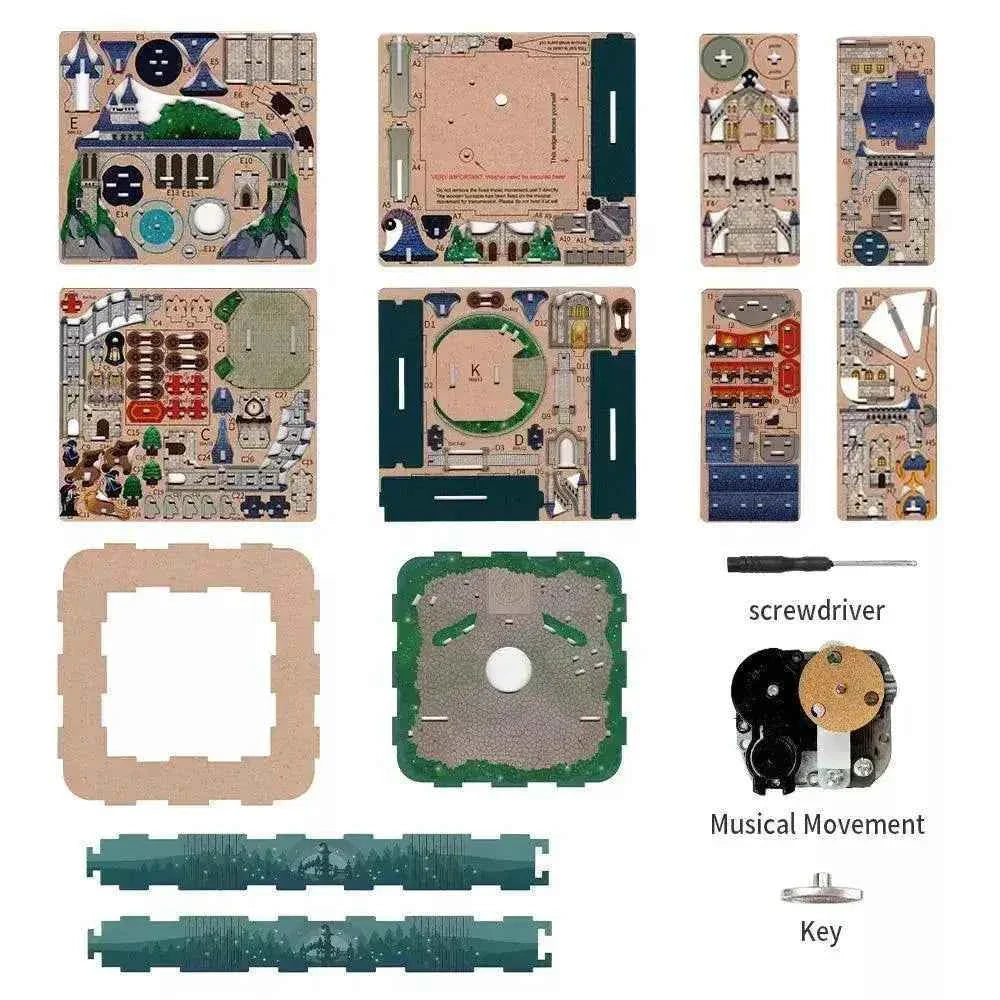 TONECHEER 3D Creative Musical Puzzle DIY Rotating Music Box Kit (Magical Castle)