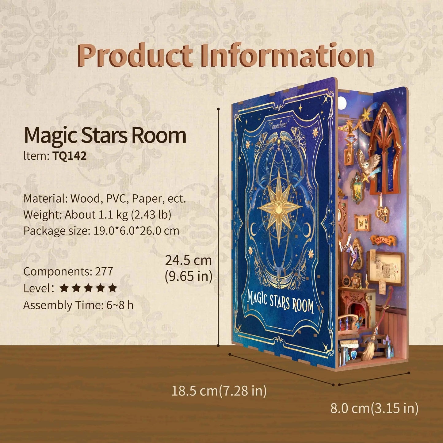 TONECHEER 3D Wooden Puzzle DIY Book Nook Kit (Magic Stars Room)