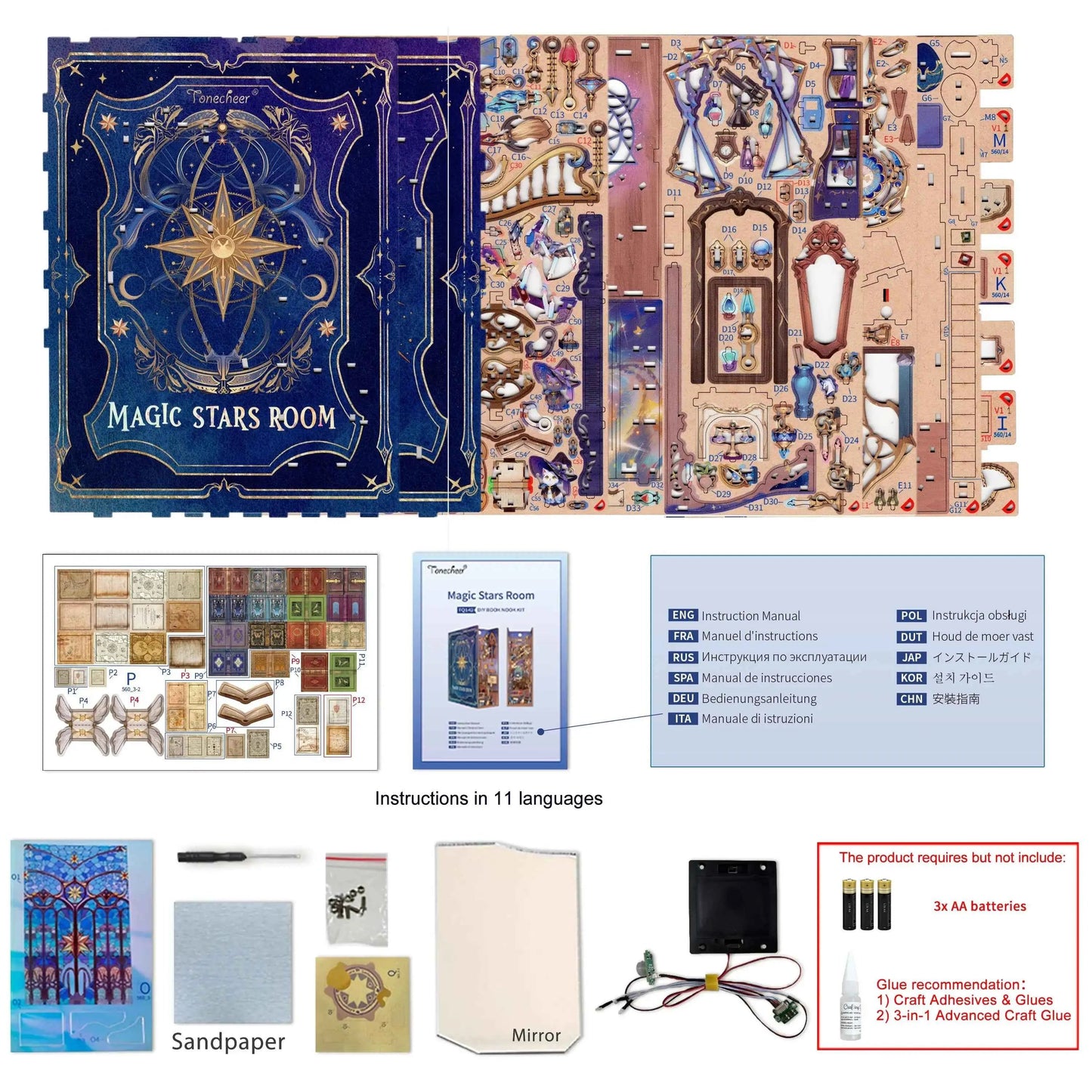 TONECHEER Mid-Year Flash Sale 3D Wooden Puzzle DIY Book Nook Kit (Magic Stars Room)