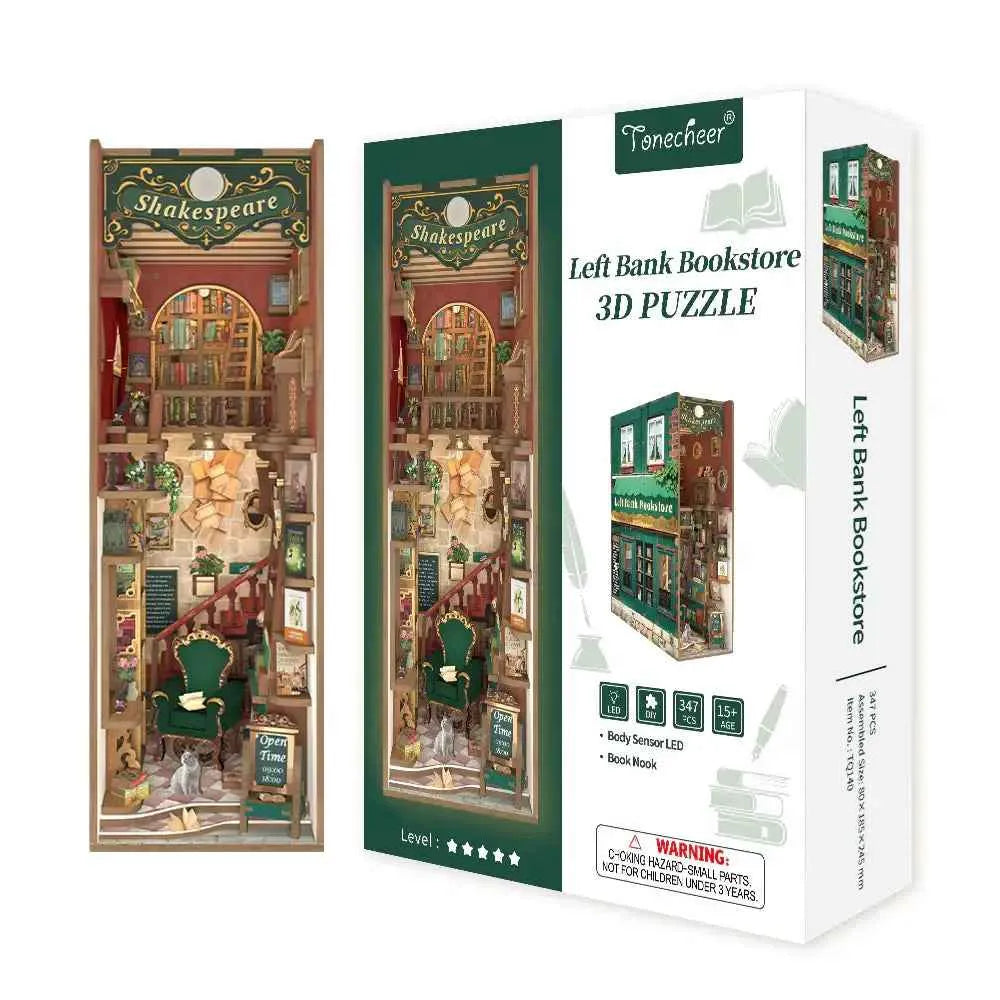 TONECHEER 3D Wooden Puzzle DIY Book Nook Kit (Left Bank Bookstore)