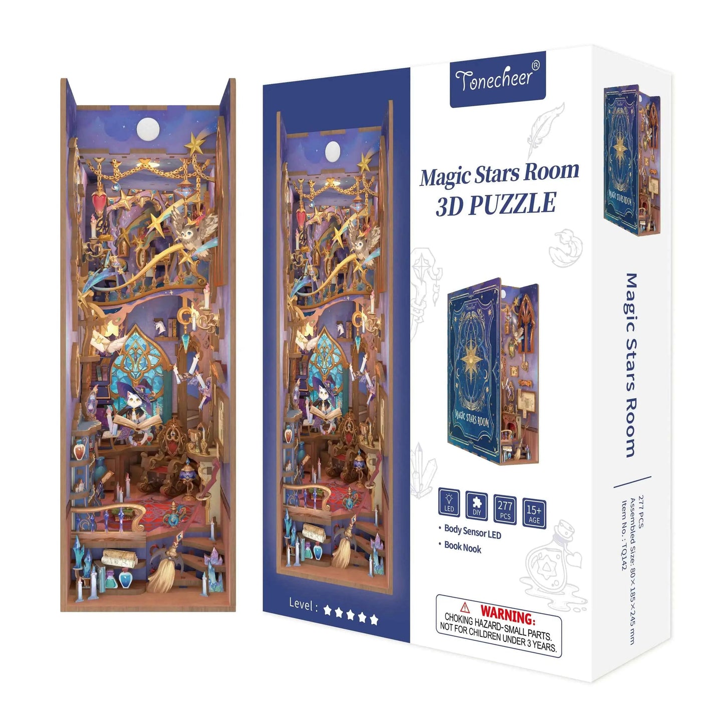 TONECHEER Mid-Year Flash Sale 3D Wooden Puzzle DIY Book Nook Kit (Magic Stars Room)