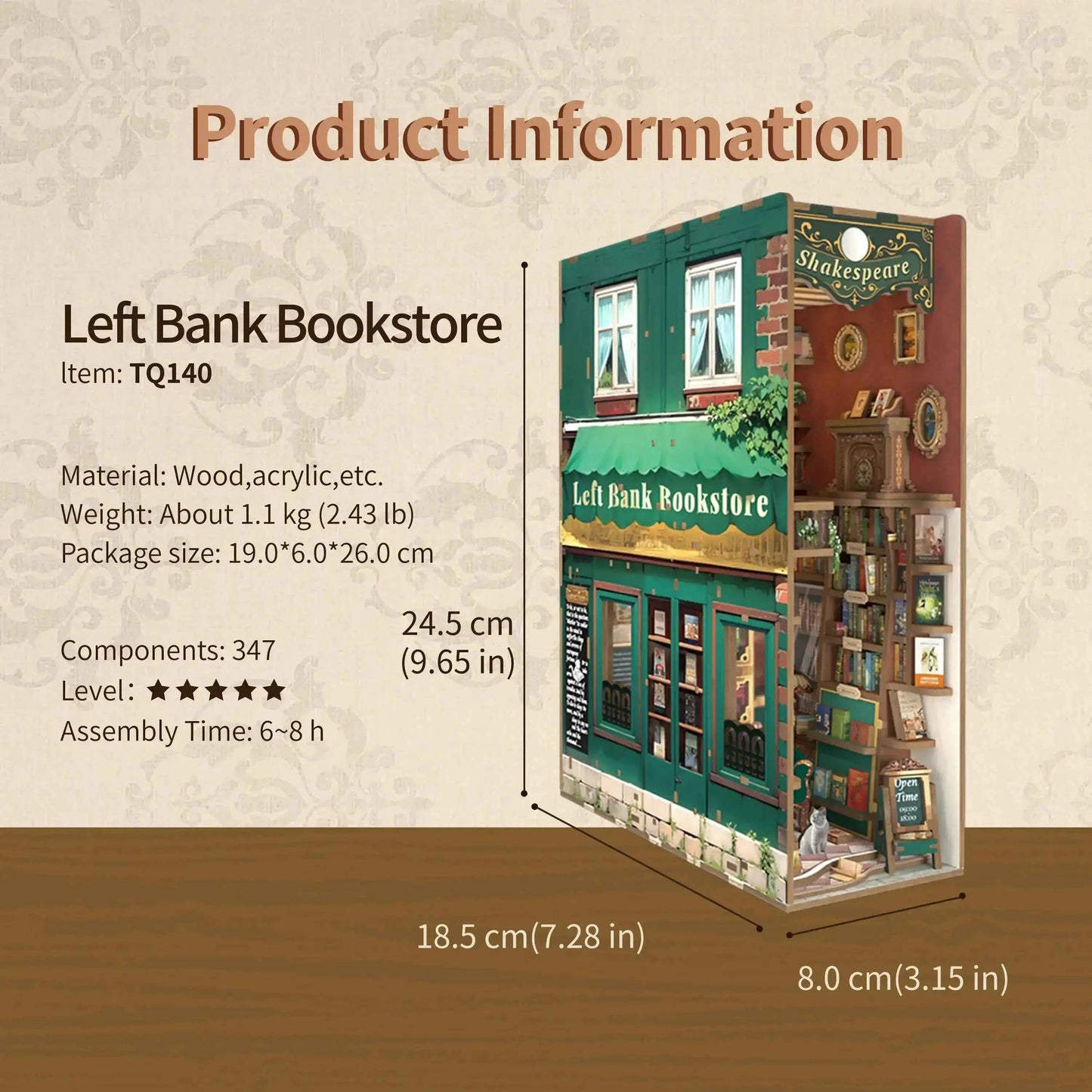 TONECHEER 3D Wooden Puzzle DIY Book Nook Kit (Left Bank Bookstore)