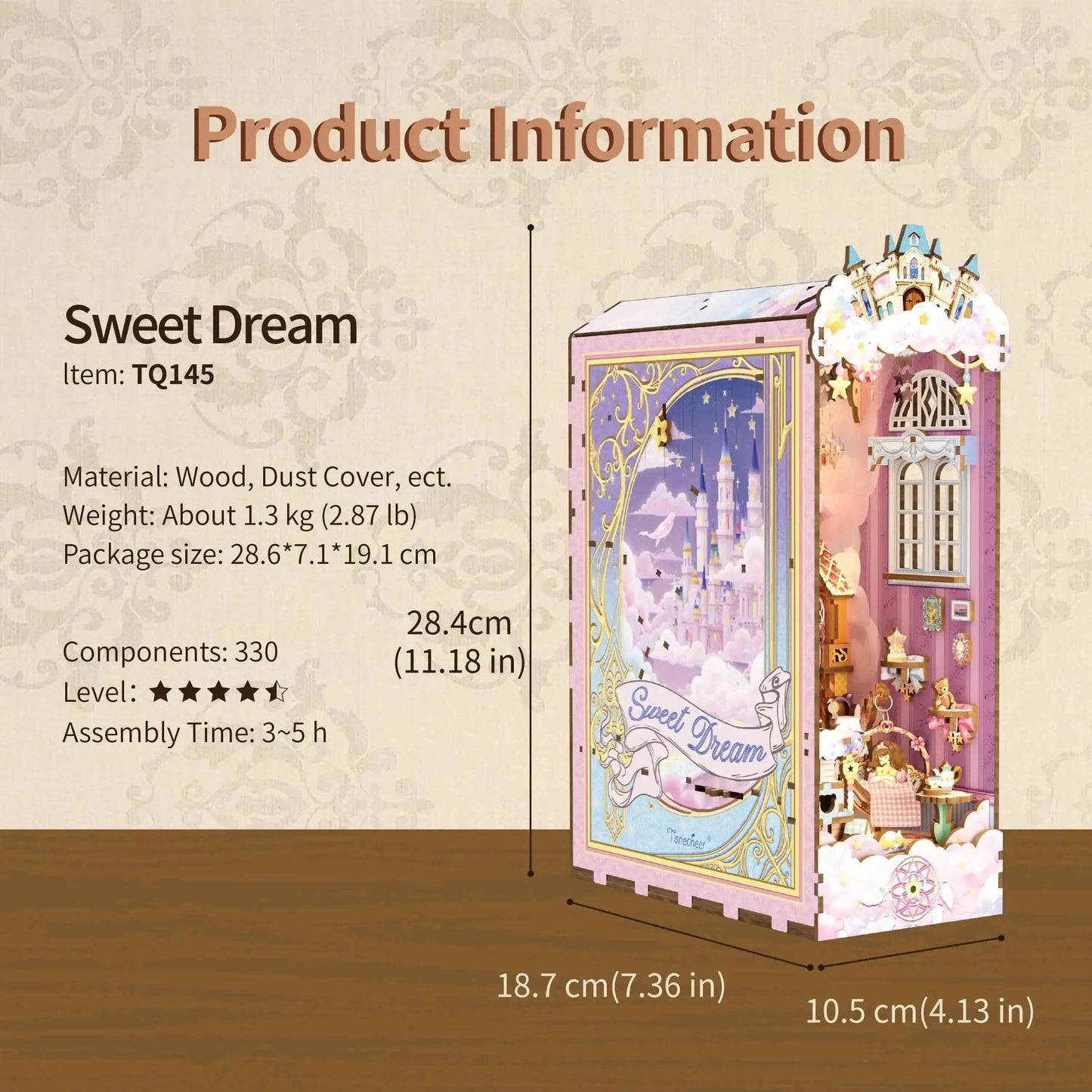 TONECHEER 3D Wooden Puzzle DIY Book Nook Kit (Sweet Dream)