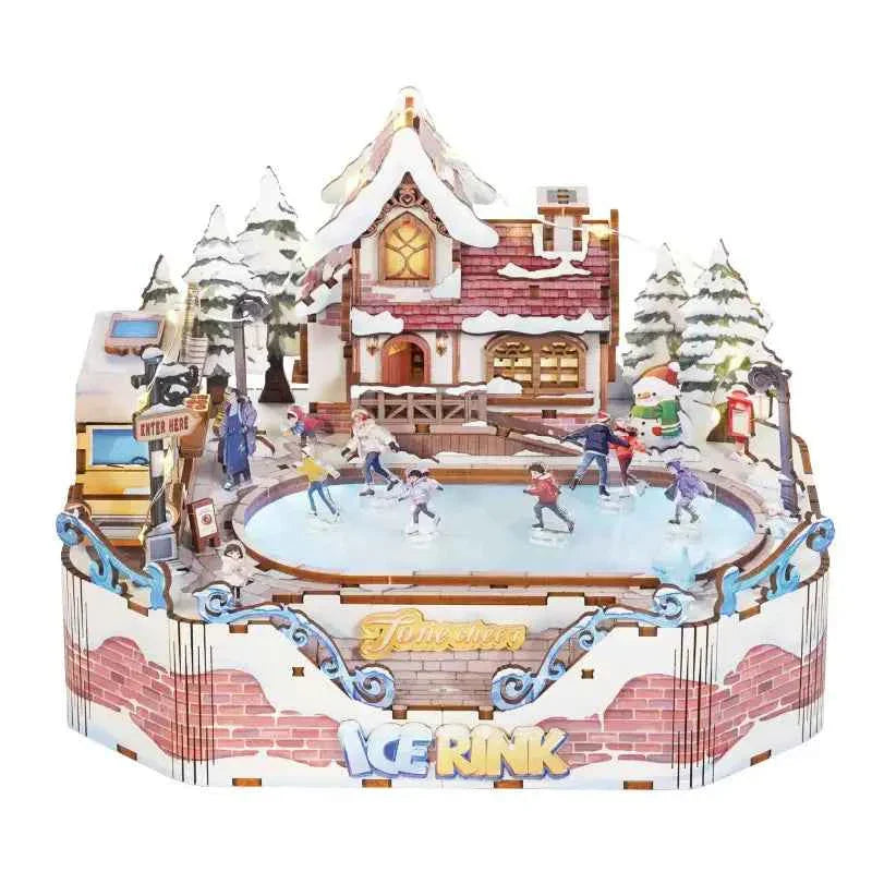 TONECHEER 3D Creative Musical Puzzle DIY Rotating Music Box Kit (Ice Rink)