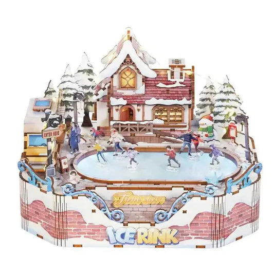 TONECHEER 3D Creative Musical Puzzle DIY Rotating Music Box Kit (Ice Rink)