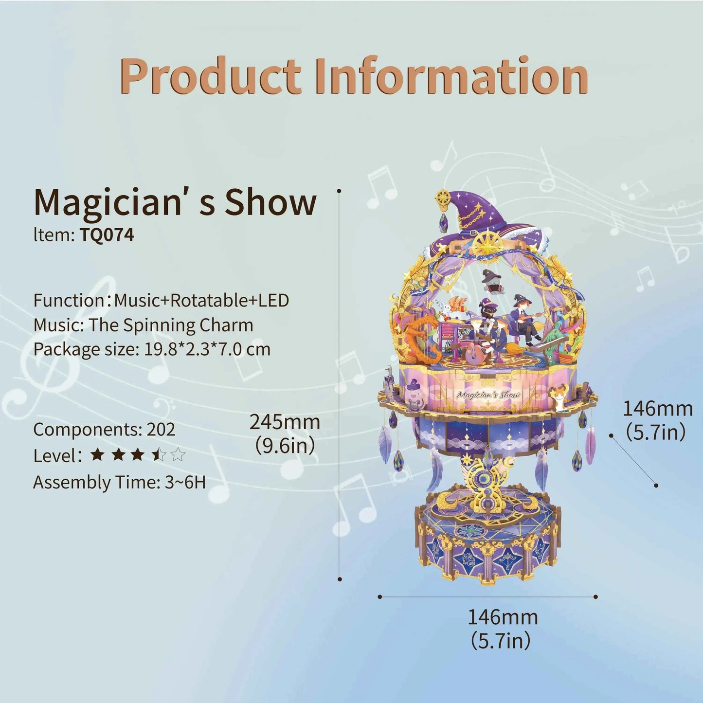 TONECHEER 3D Creative Musical Puzzle DIY Rotating Music Box Kit (Magician’s Show)