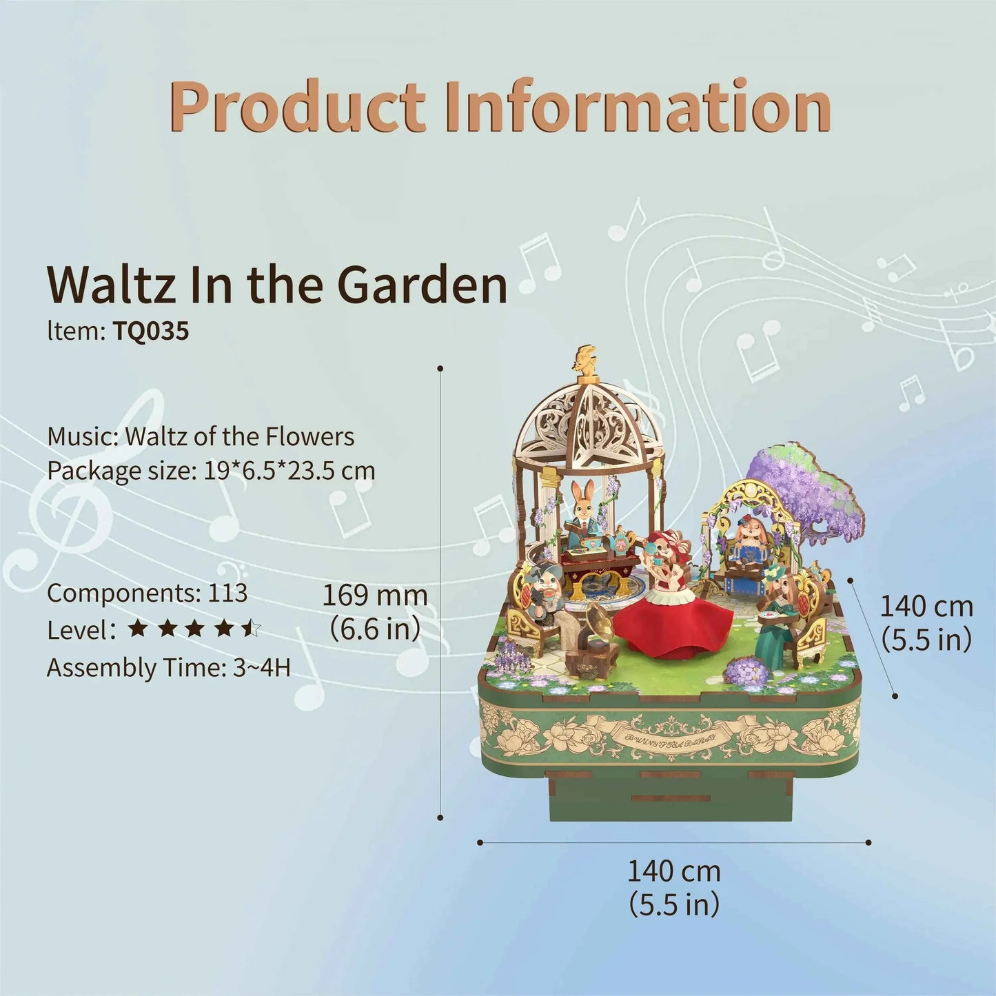 TONECHEER 3D Creative Musical Puzzle DIY Rotating Music Box Kit (Waltz in the Garden)