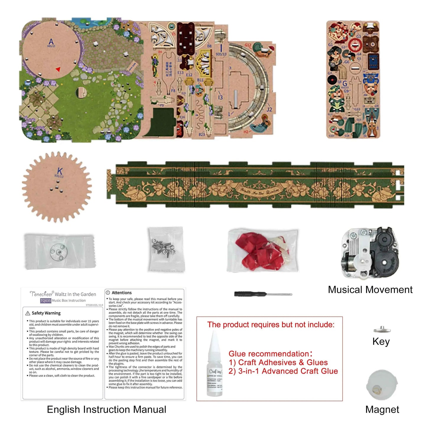 TONECHEER 3D Creative Musical Puzzle DIY Rotating Music Box Kit (Waltz in the Garden)