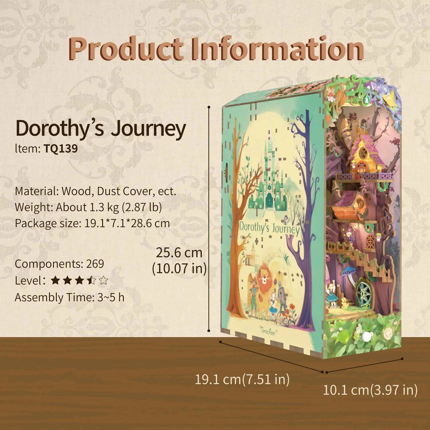 TONECHEER 3D Wooden Puzzle DIY Book Nook Kit (Dorothy's Journey)