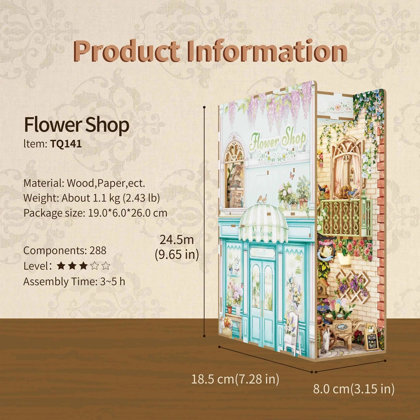 TONECHEER 3D Wooden Puzzle DIY Book Nook Kit (Flower Shop)