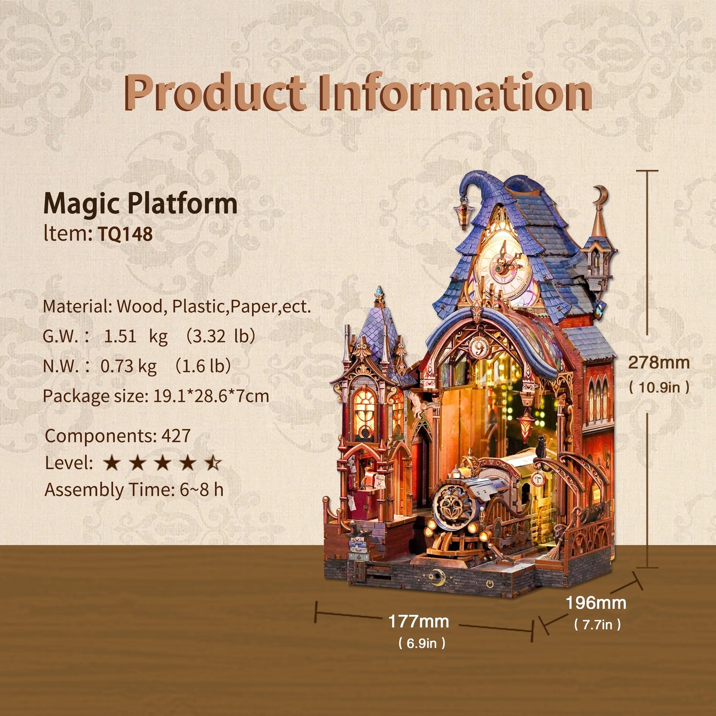 TONECHEER 3D Wooden Puzzle DIY Book Nook Kit (Magic Platform)