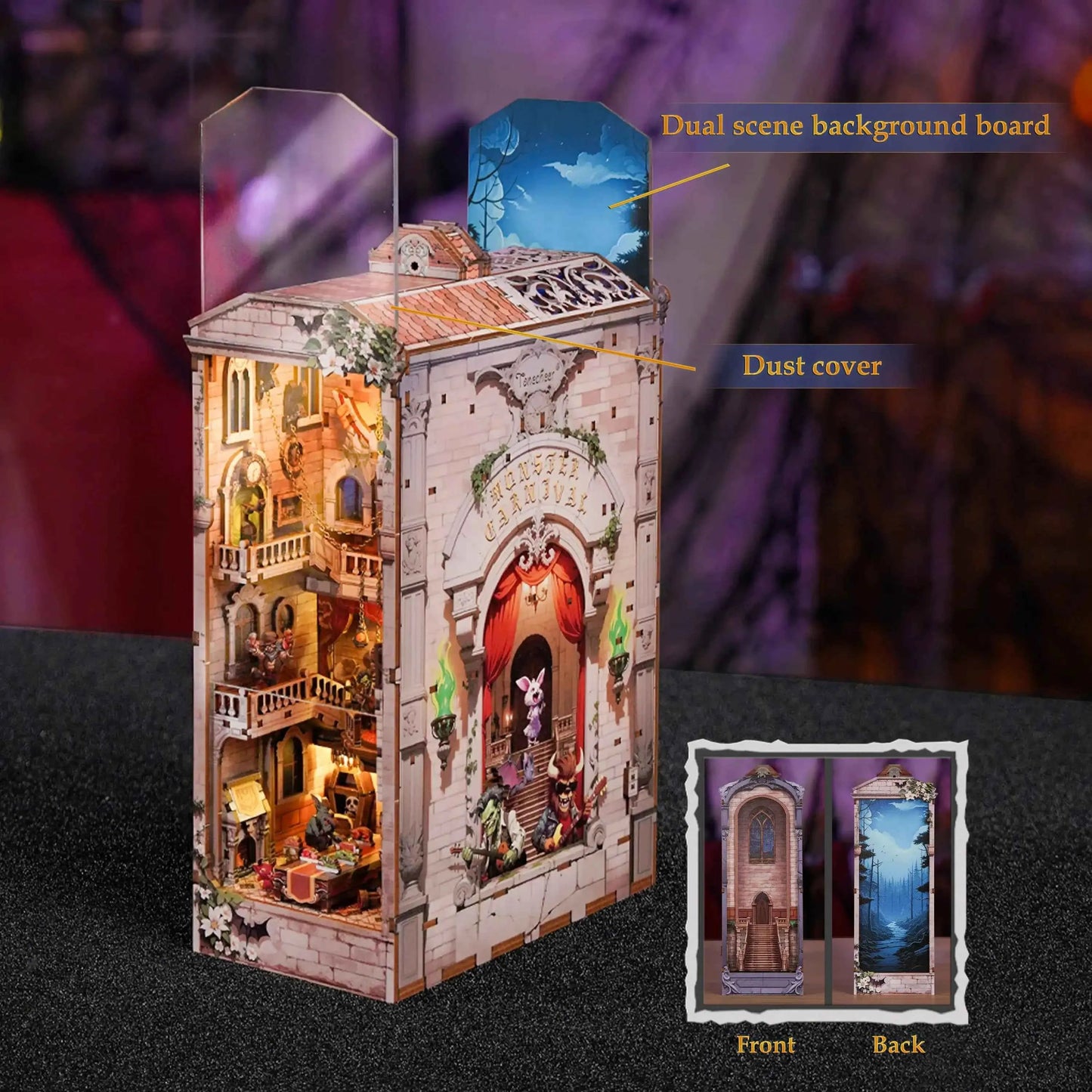 TONECHEER 3D Wooden Puzzle DIY Book Nook Kit (Monster Carnival)