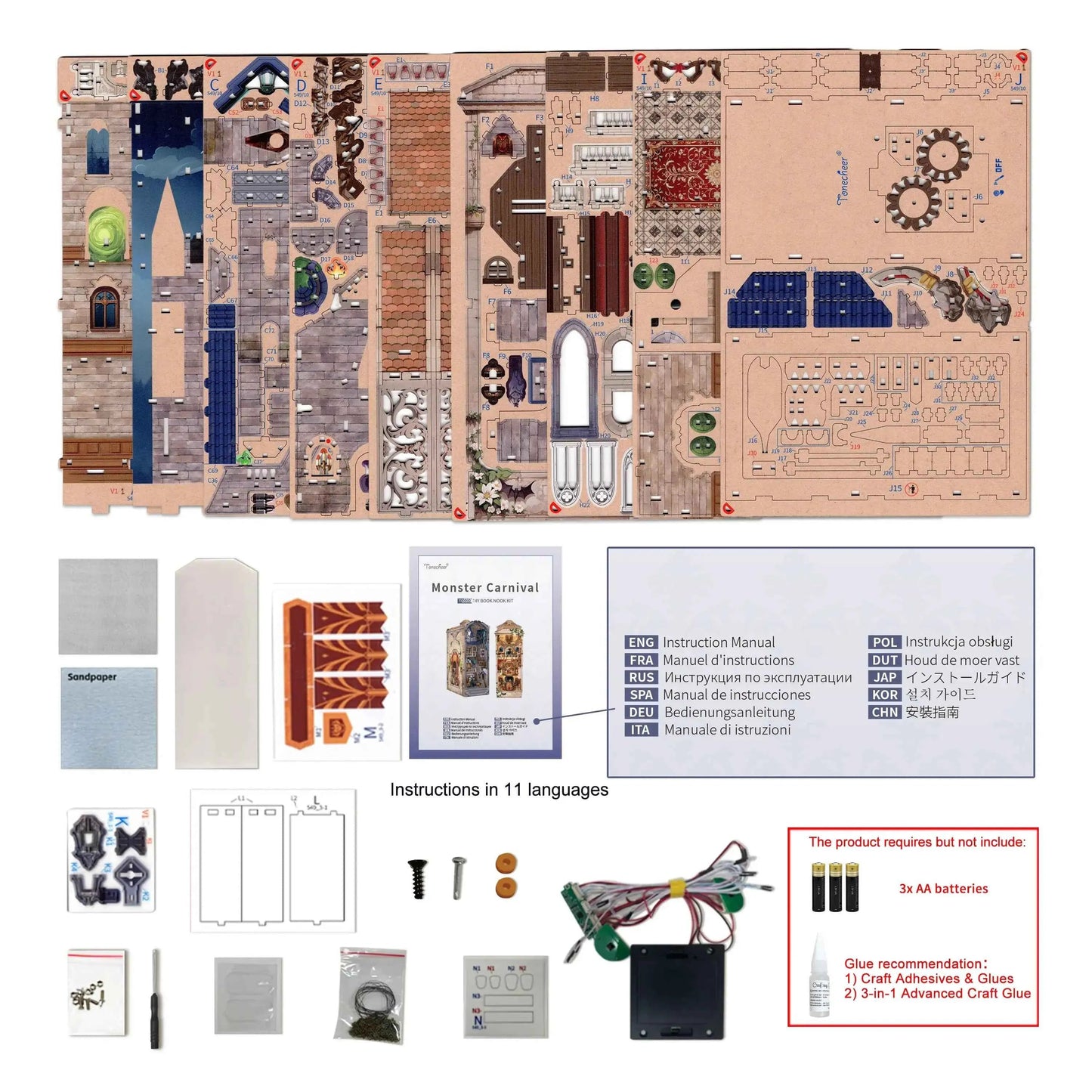 TONECHEER 3D Wooden Puzzle DIY Book Nook Kit (Monster Carnival)