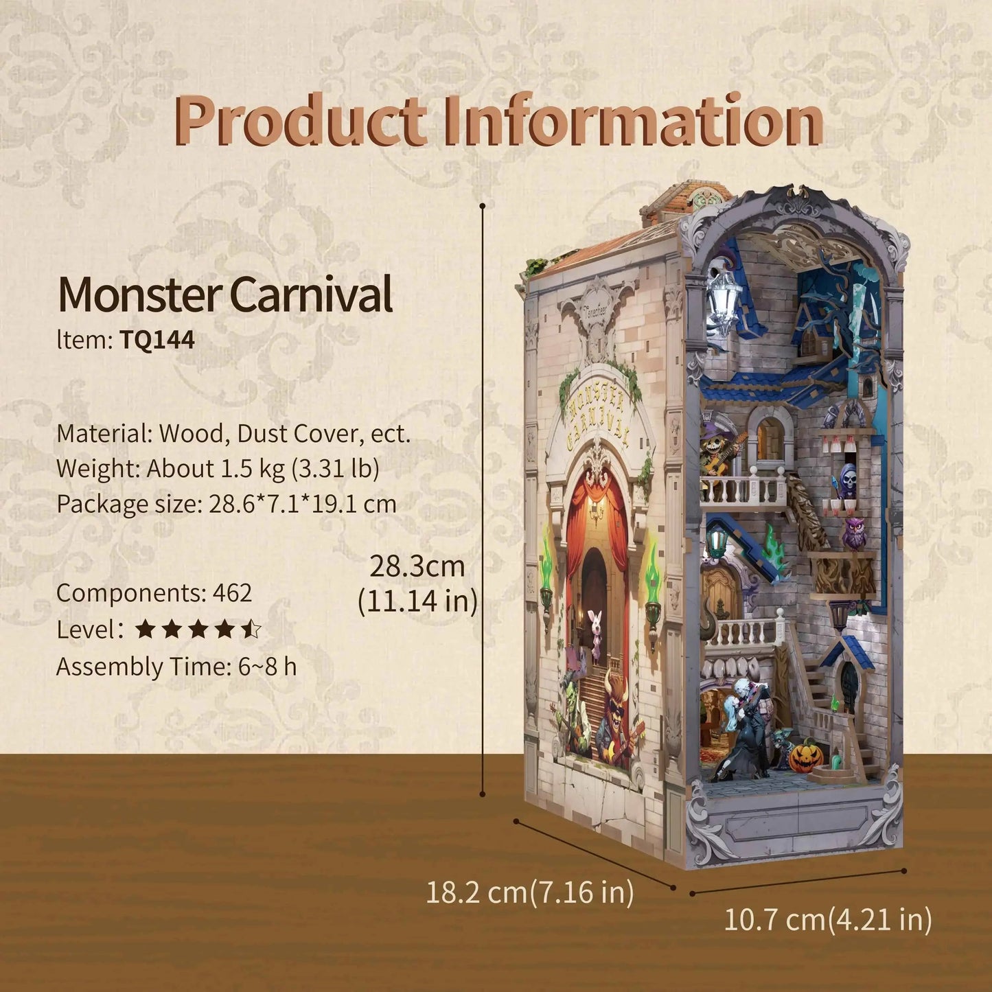 TONECHEER 3D Wooden Puzzle DIY Book Nook Kit (Monster Carnival)