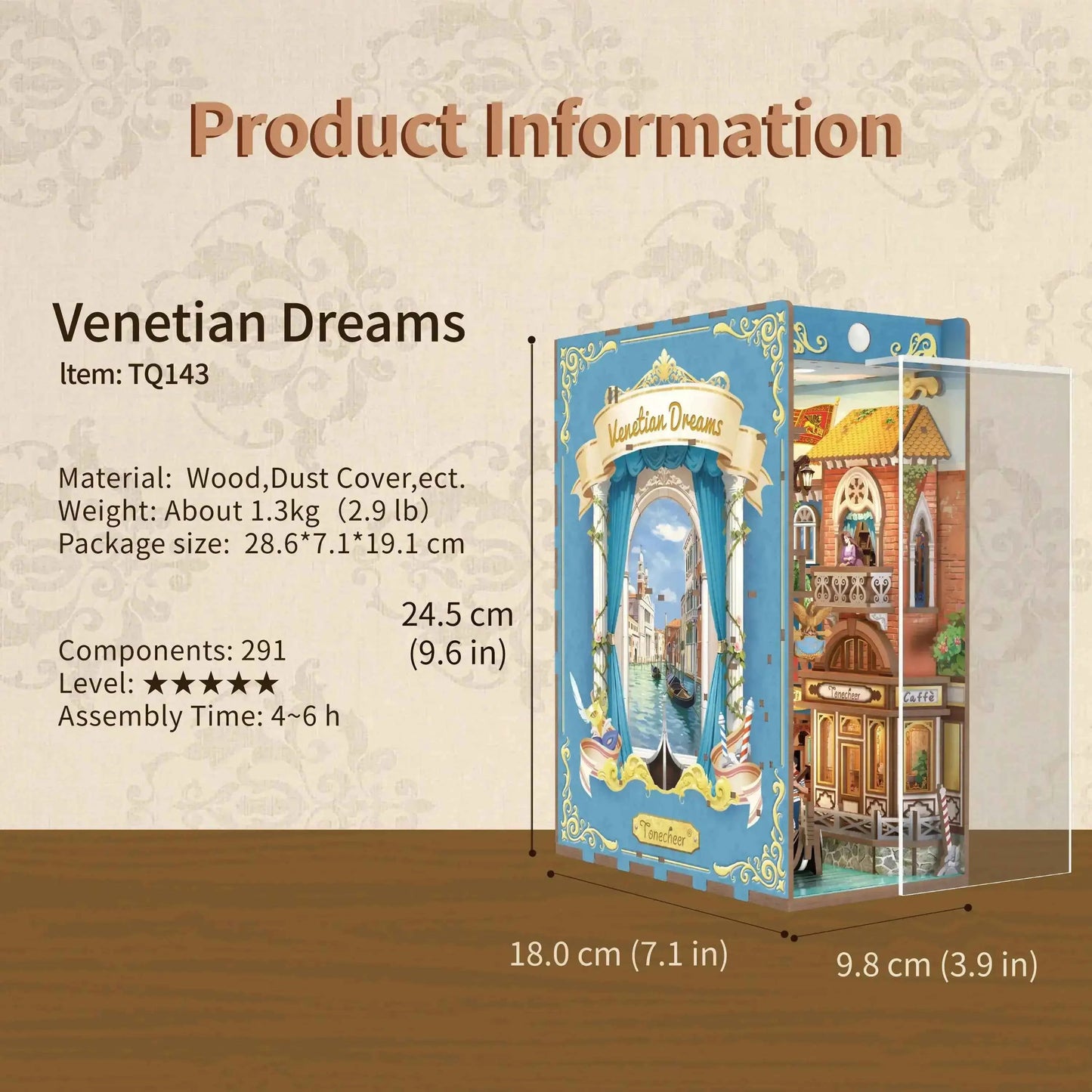 TONECHEER 3D Wooden Puzzle DIY Book Nook Kit (Venetian Dreams)