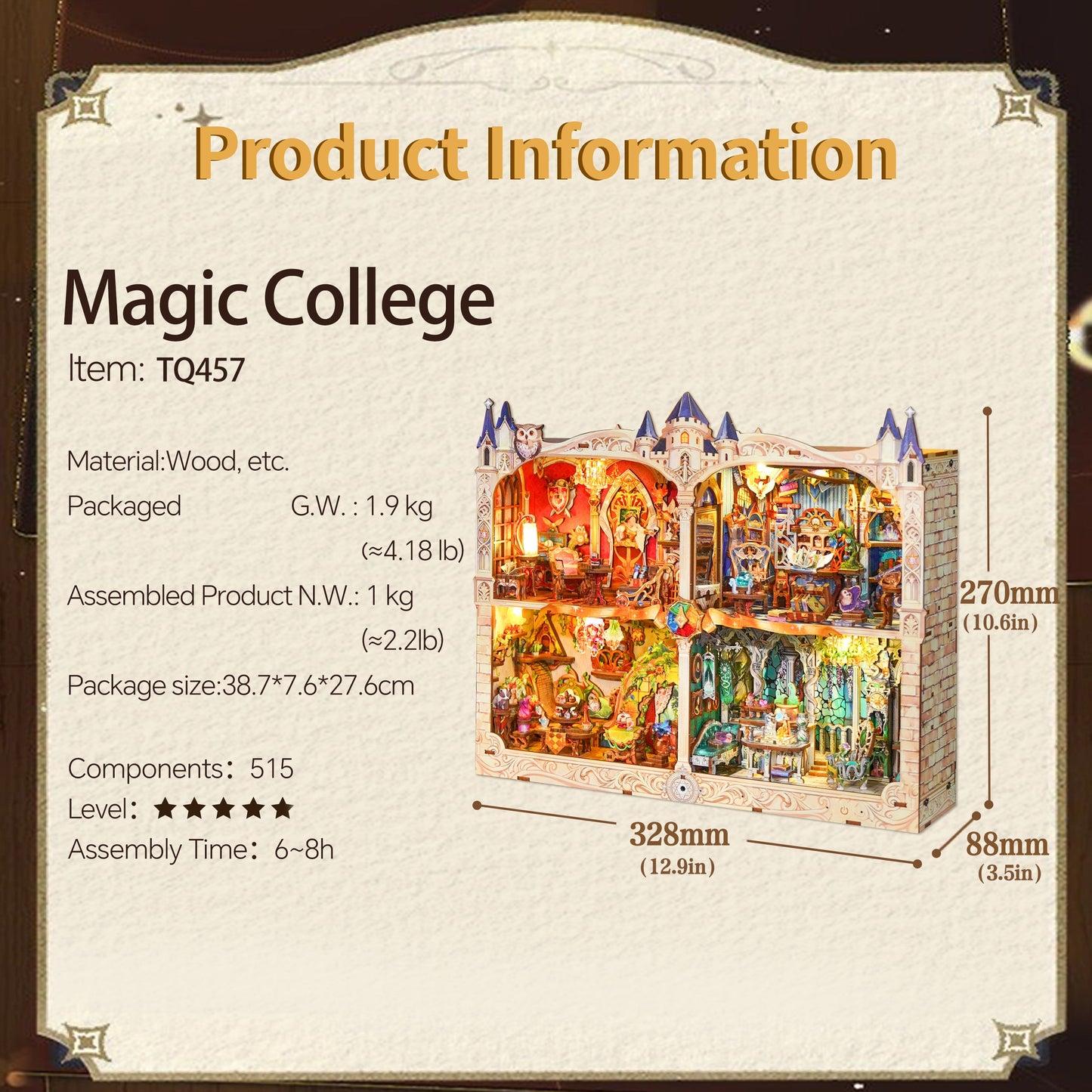TONECHEER 3D Wooden Puzzle DIY Story Frame Kit (Magic College)