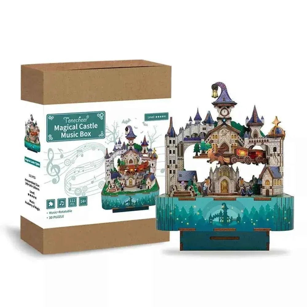 TONECHEER 3D Creative Musical Puzzle DIY Rotating Music Box Kit (Magical Castle)