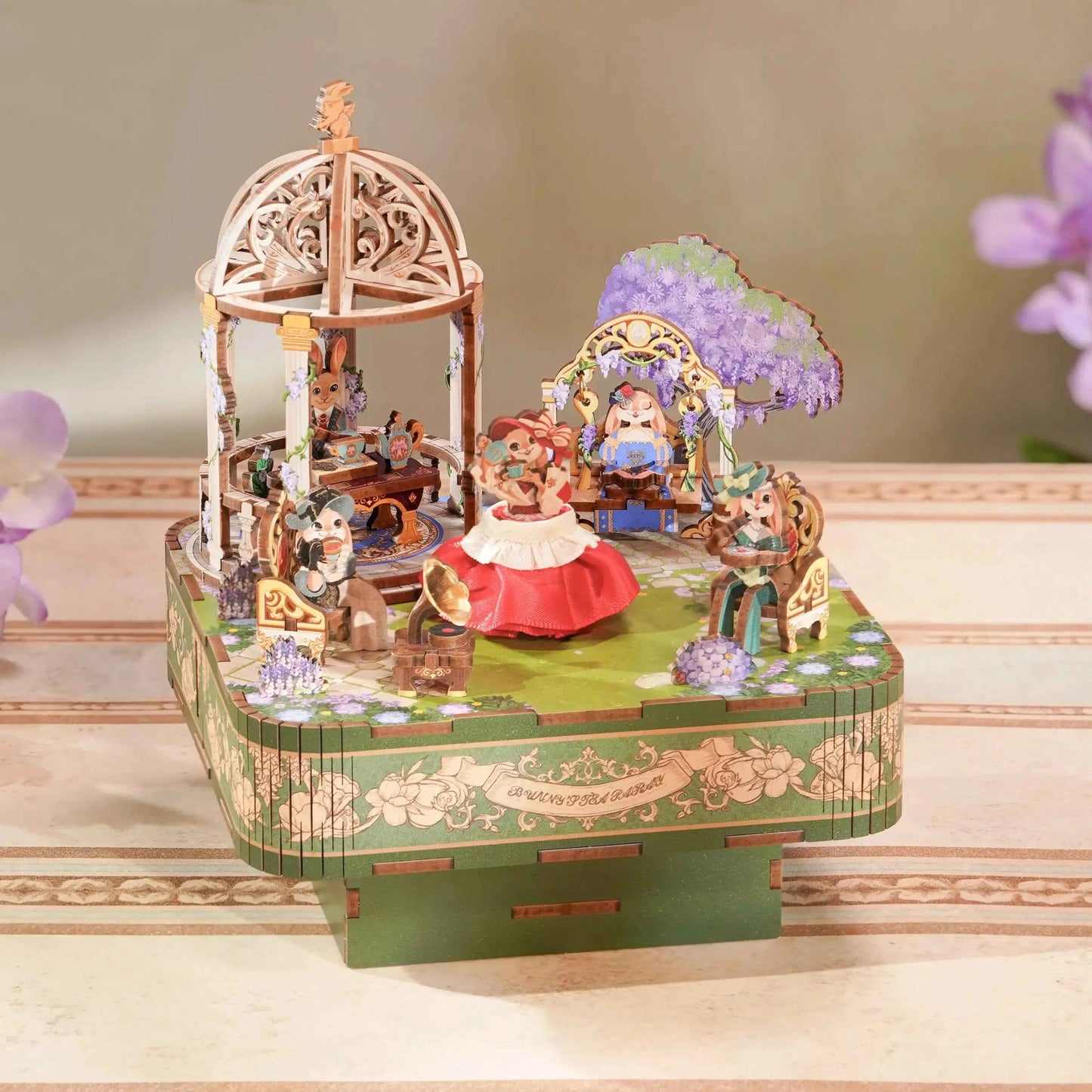 TONECHEER 3D Creative Musical Puzzle DIY Rotating Music Box Kit (Waltz in the Garden)