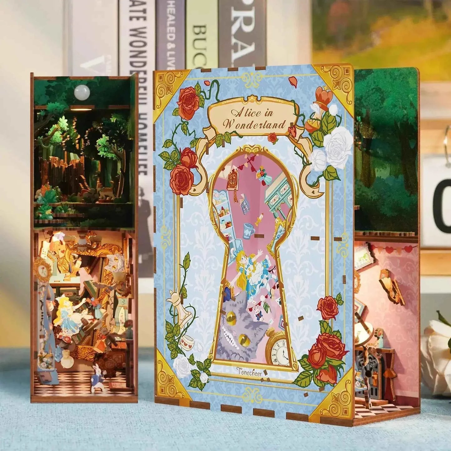 TONECHEER Mother's Day FLASH SALE 3D Wooden Puzzle DIY Book Nook Kit (Alice in Wonderland)