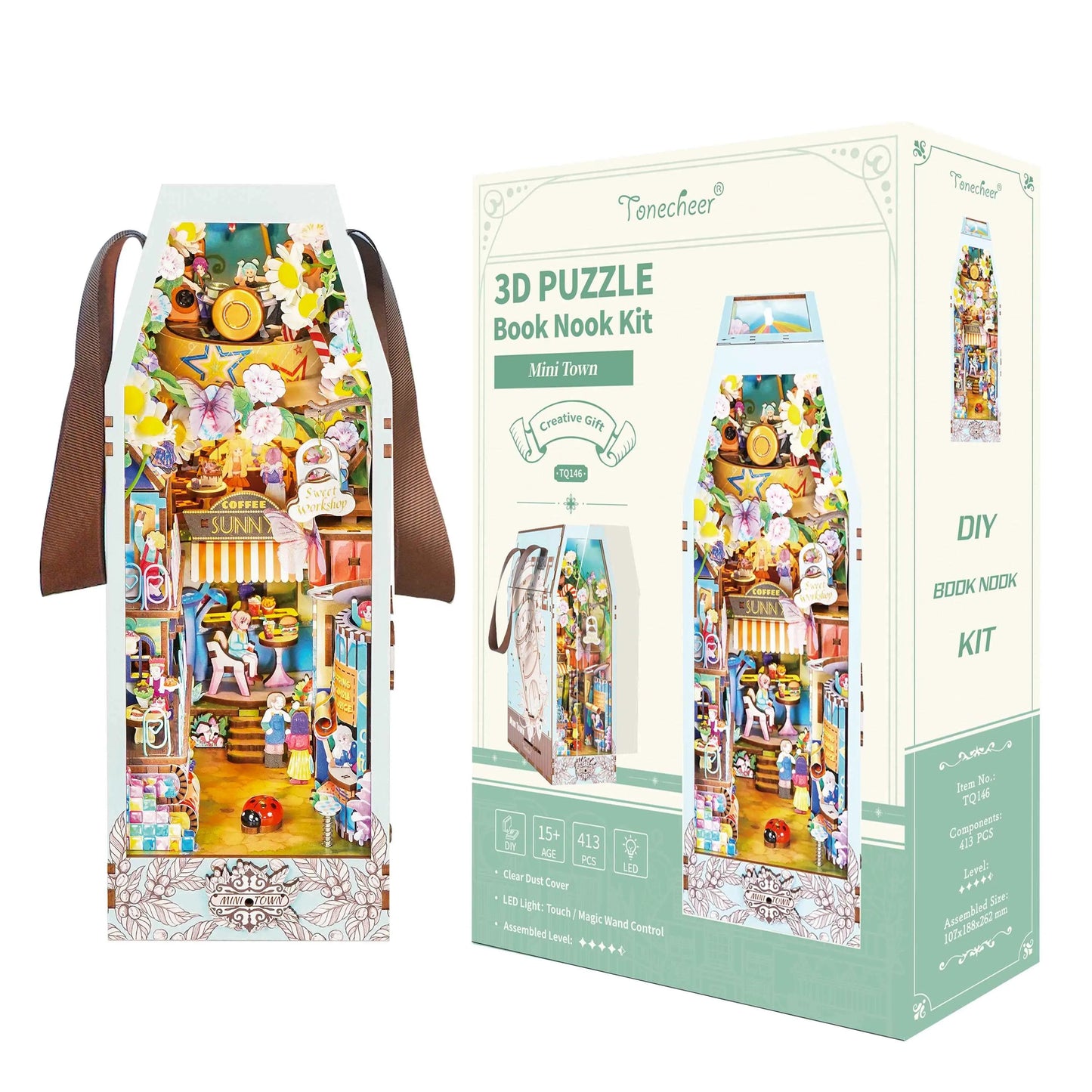 TONECHEER 3D Wooden Puzzle DIY Book Nook Kit (Mini Town)