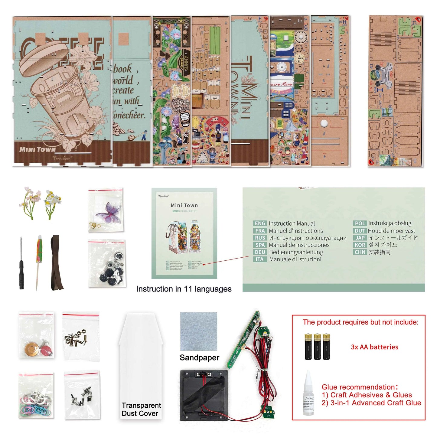 TONECHEER 3D Wooden Puzzle DIY Book Nook Kit (Mini Town)