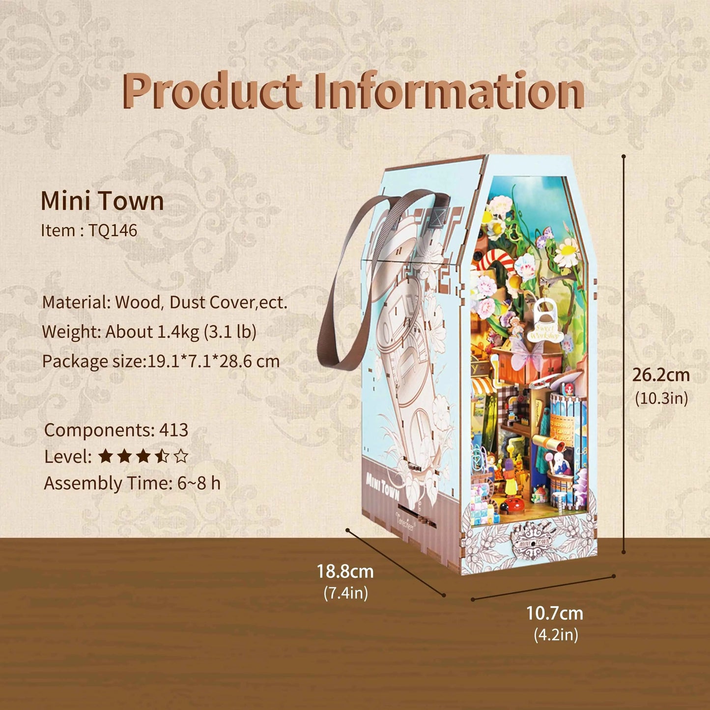 TONECHEER 3D Wooden Puzzle DIY Book Nook Kit (Mini Town)