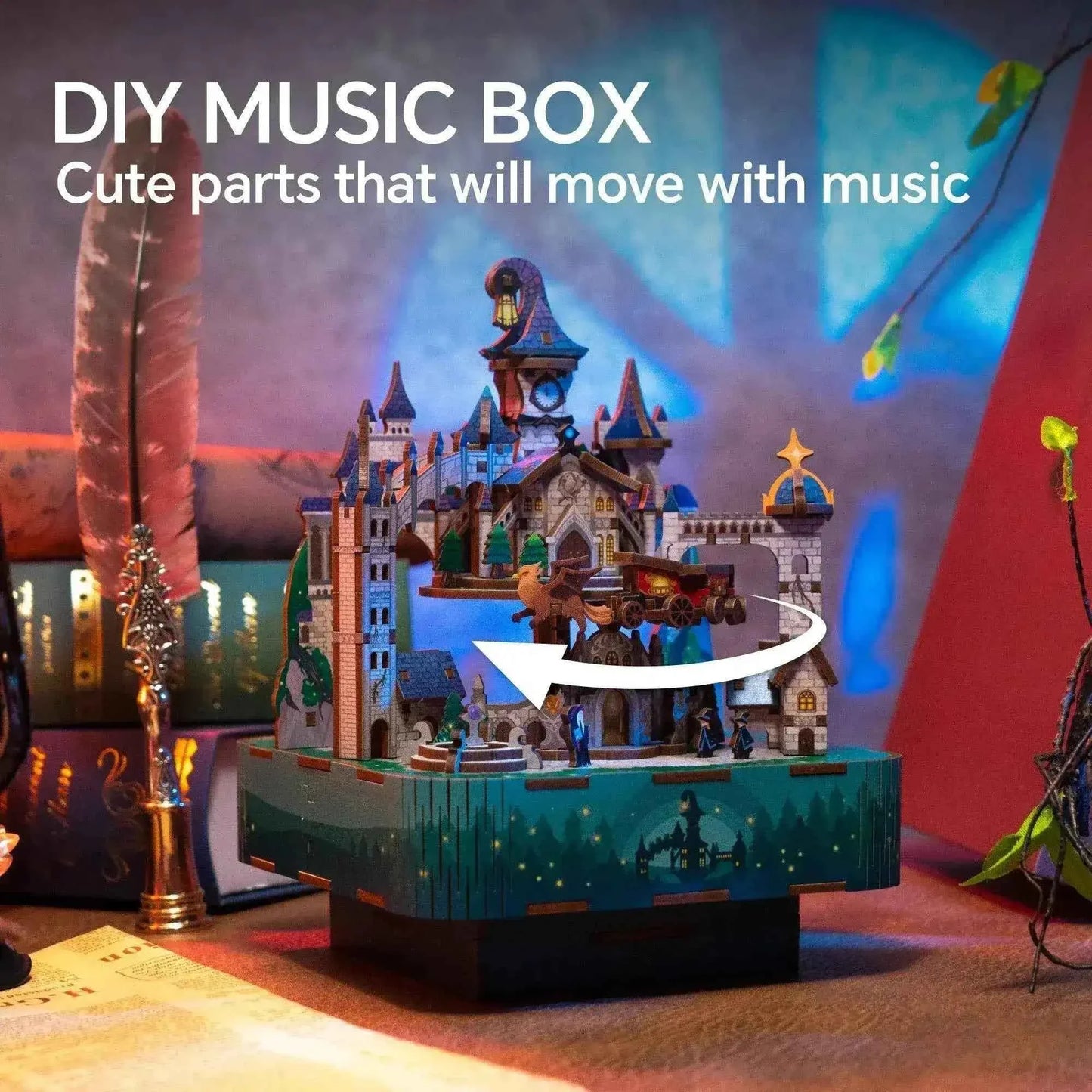 TONECHEER 3D Creative Musical Puzzle DIY Rotating Music Box Kit (Magical Castle)