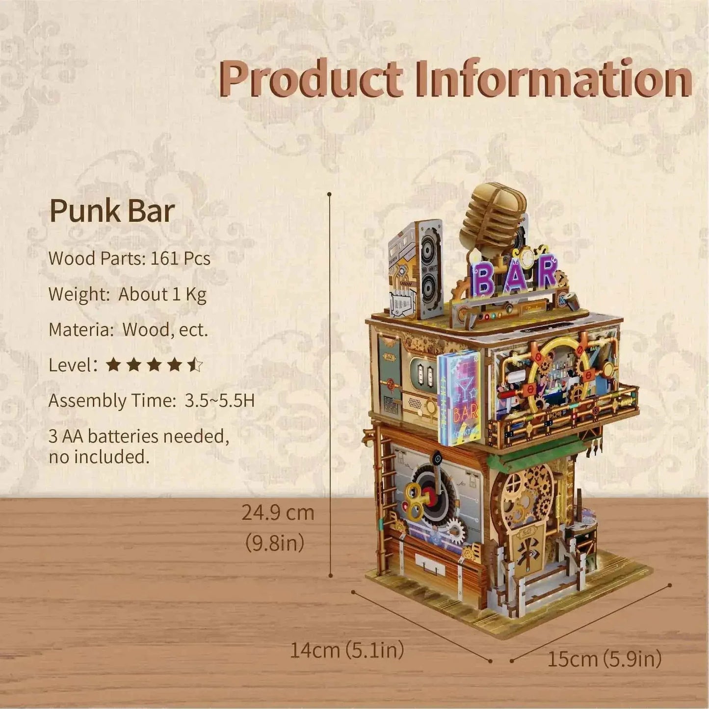 TONECHEER 3D Puzzle Box Miniature DIY Desktop Storage Kit (Punk Bar)